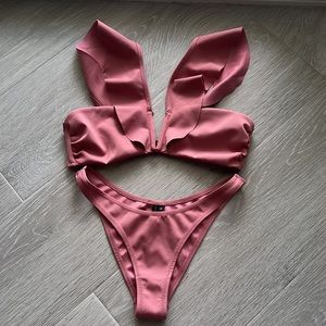 Kendall + Kylie dusty pink ruffle bikini from Revolve